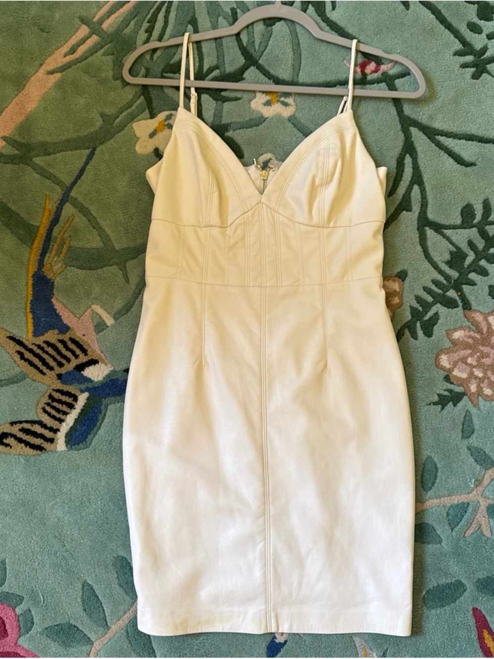 Guess Women’s Faux Leather Cream Bodycon Spaghetti Strap Dress